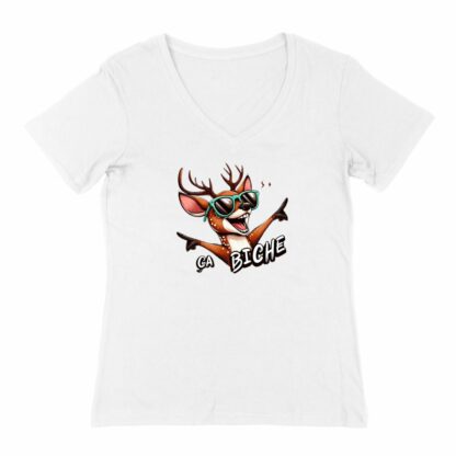 T-SHIRT Femme Col V "ça biche"