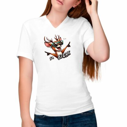 T-SHIRT Femme Col V "ça biche"